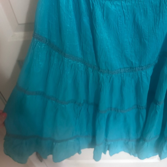 Milkmaid Betsey Johnson turquoise Vintage Ruffle teal tiered midi crinkle dress - Picture 7 of 9